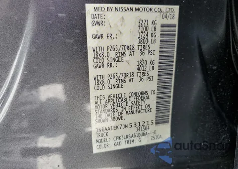 2018 Nissan Titan S из США, поврежденный, VIN 1N6AA1EK7JN531215